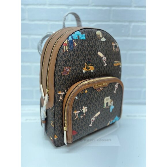 Michael Kors backpack jaycee large pocketbook girls printed brown multi - Picture 3 of 11